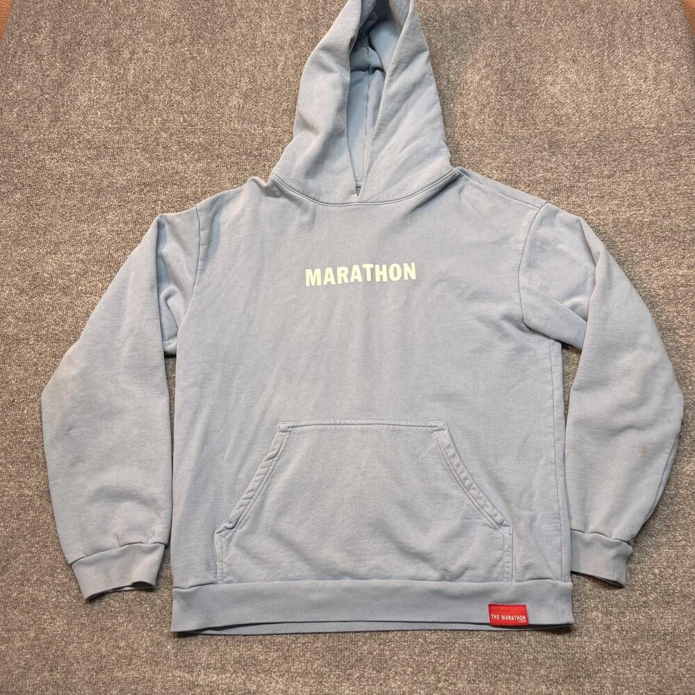 The Marathon Clothing Hoodie Mens Large Blue Marathon Graphic Fleece Pullover